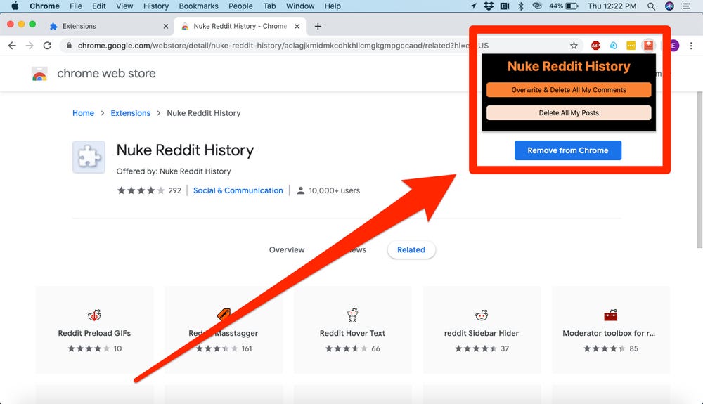 Click the Nuke Reddit extension