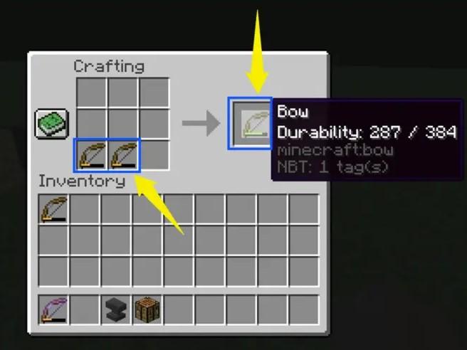 Repairing Minecraft Bow Using Crafting Table